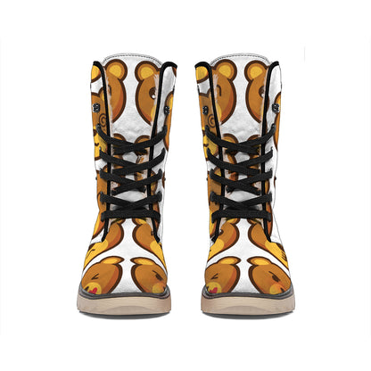 Teddy Bear Emoji Print Winter Boots