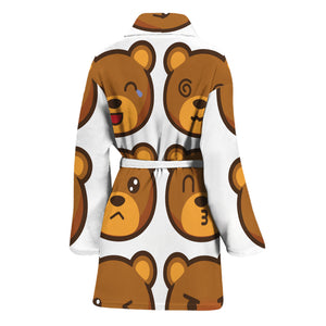 Teddy Bear Emoji Print Women's Bathrobe