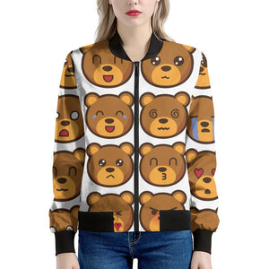 Teddy Bear Emoji Print Women's Bomber Jacket