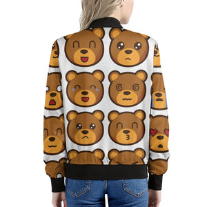 Teddy Bear Emoji Print Women's Bomber Jacket