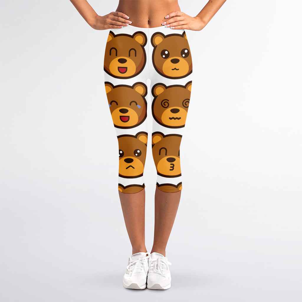 Teddy Bear Emoji Print Women's Capri Leggings