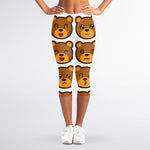 Teddy Bear Emoji Print Women's Capri Leggings