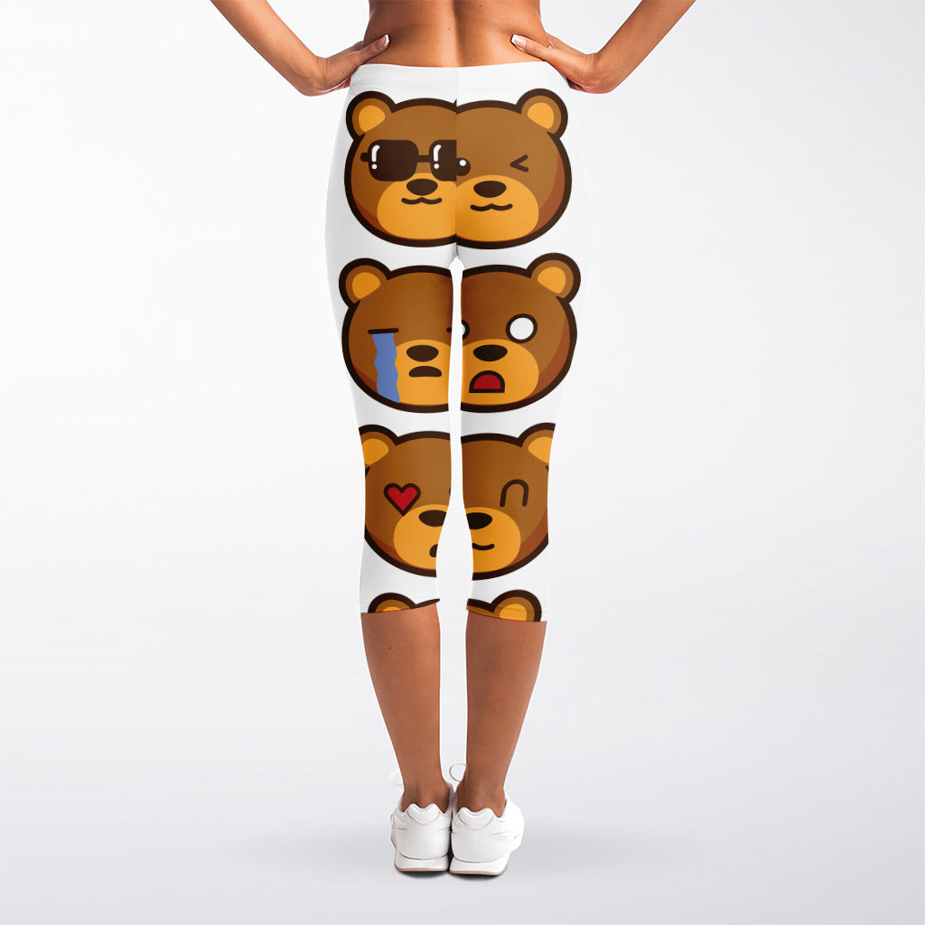 Teddy Bear Emoji Print Women's Capri Leggings