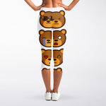 Teddy Bear Emoji Print Women's Capri Leggings