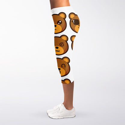 Teddy Bear Emoji Print Women's Capri Leggings