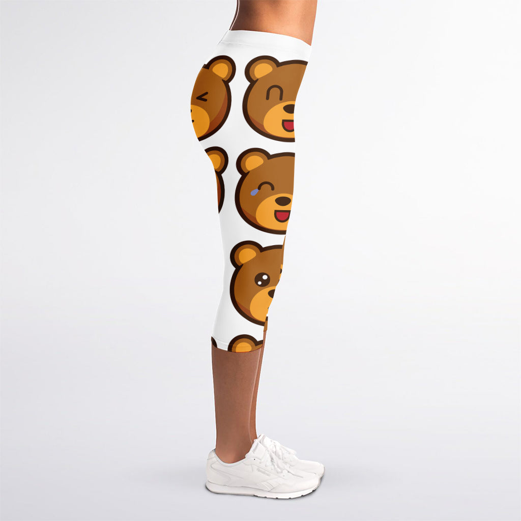 Teddy Bear Emoji Print Women's Capri Leggings