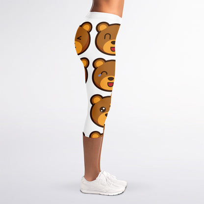 Teddy Bear Emoji Print Women's Capri Leggings