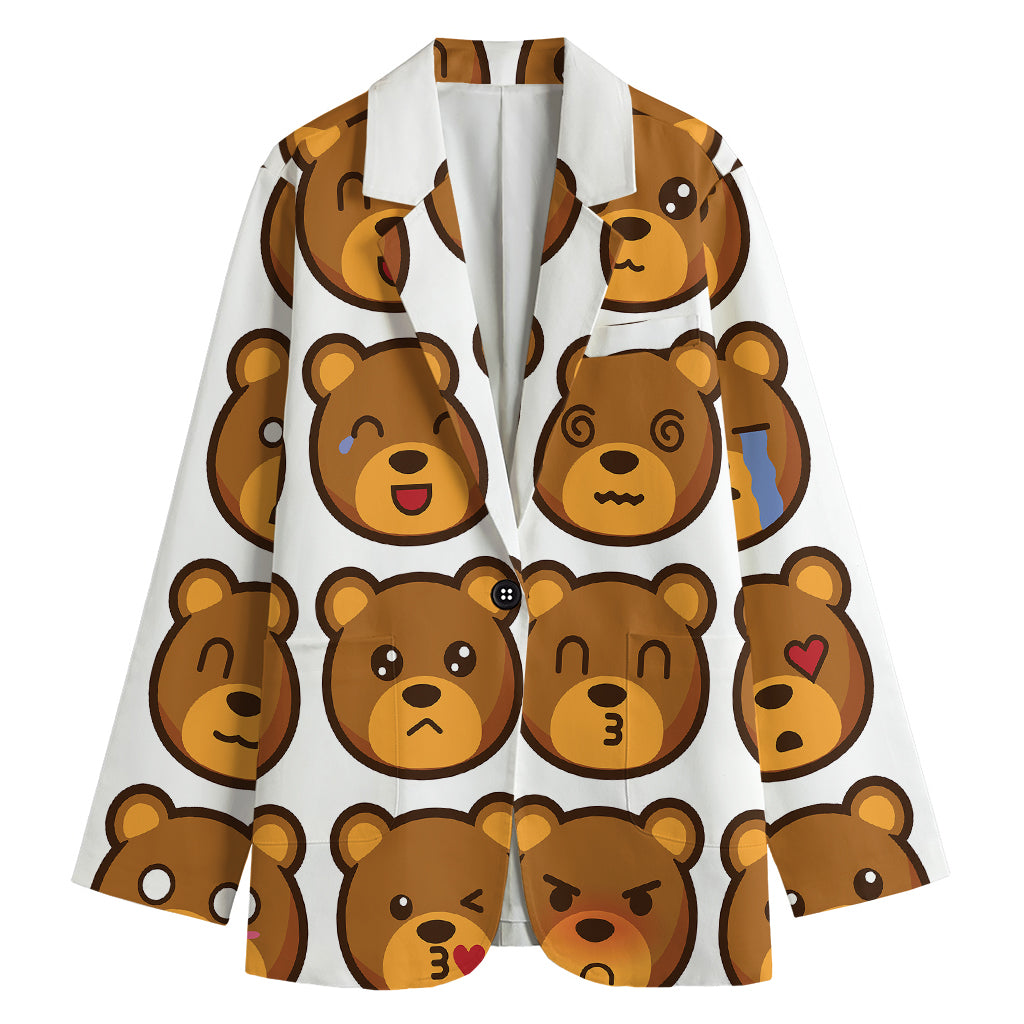 Teddy Bear Emoji Print Women's Cotton Blazer