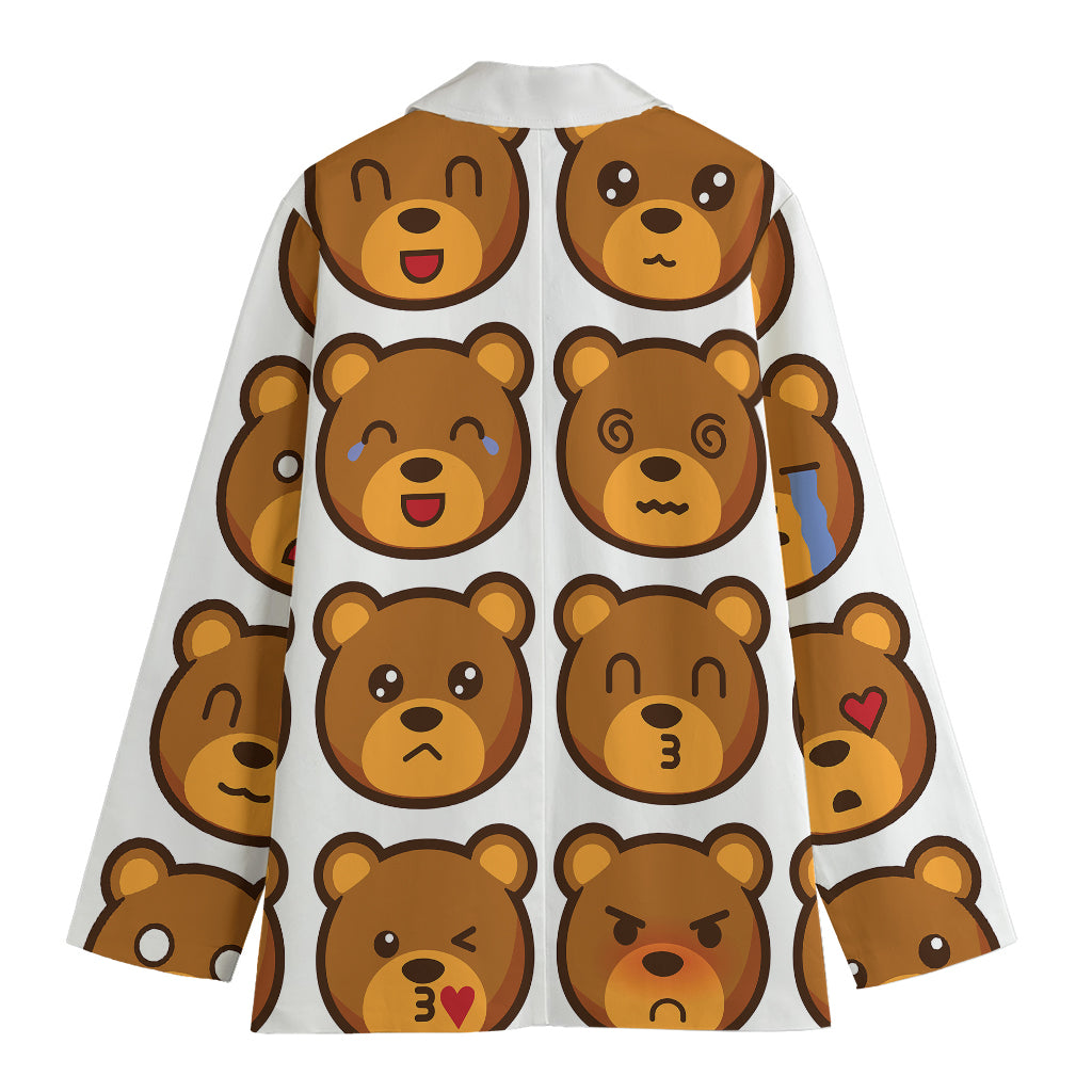 Teddy Bear Emoji Print Women's Cotton Blazer