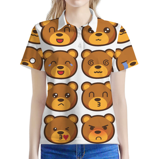 Teddy Bear Emoji Print Women's Polo Shirt