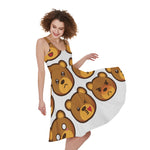 Teddy Bear Emoji Print Women's Sleeveless Dress