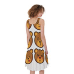 Teddy Bear Emoji Print Women's Sleeveless Dress