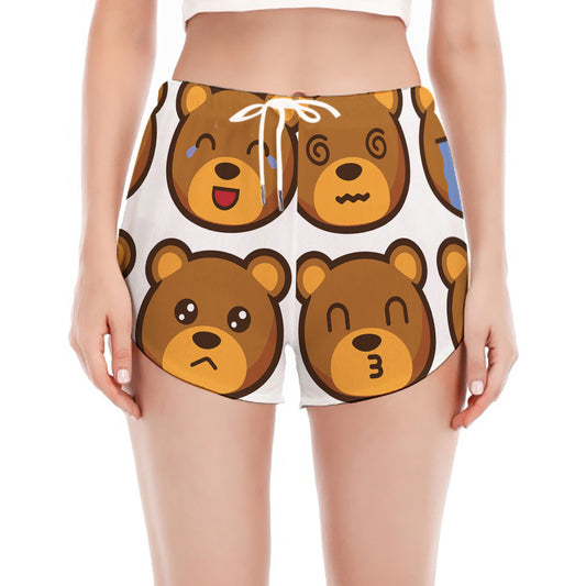 Teddy Bear Emoji Print Women's Split Running Shorts