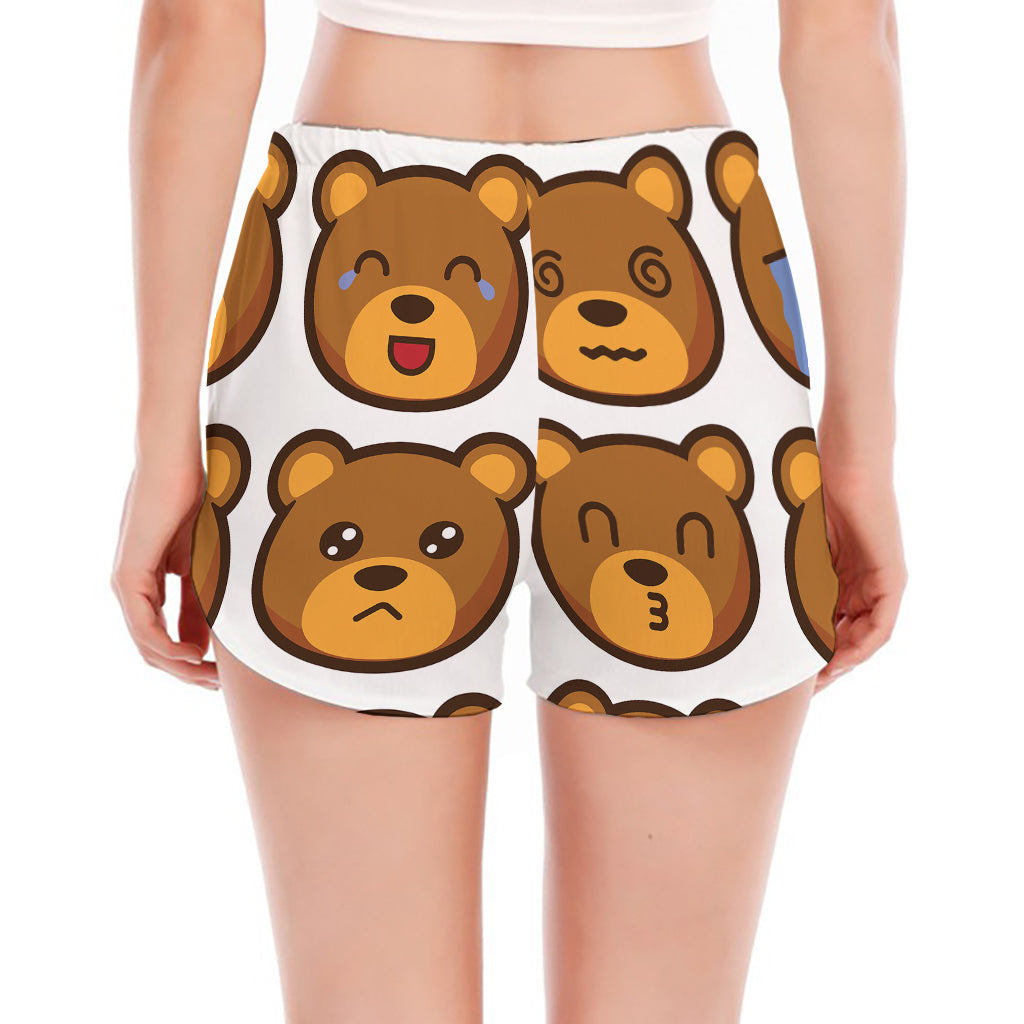 Teddy Bear Emoji Print Women's Split Running Shorts