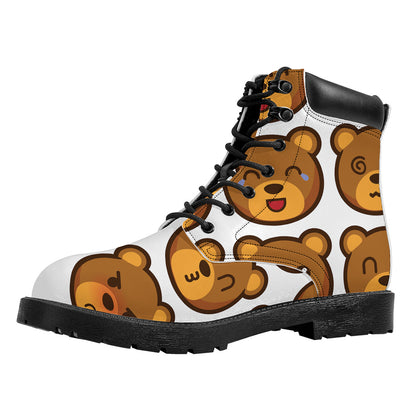 Teddy Bear Emoji Print Work Boots