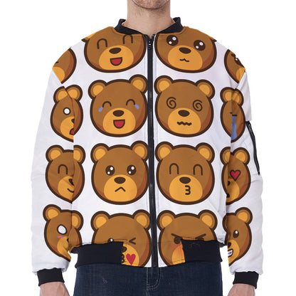 Teddy Bear Emoji Print Zip Sleeve Bomber Jacket