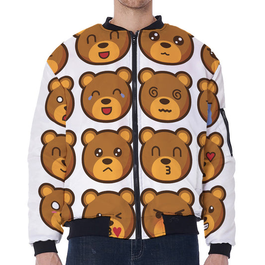 Teddy Bear Emoji Print Zip Sleeve Bomber Jacket