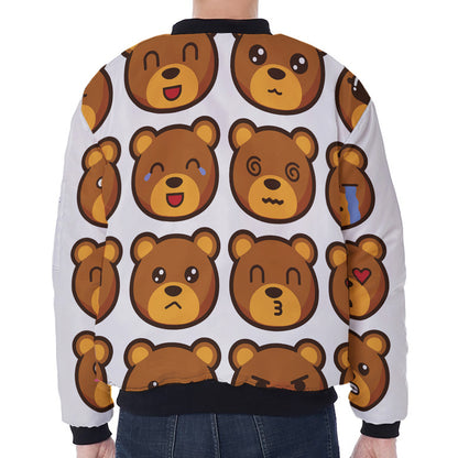 Teddy Bear Emoji Print Zip Sleeve Bomber Jacket