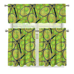 Tennis Ball And Racket Pattern Print 3 Piece Kitchen Curtains