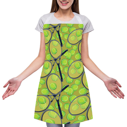 Tennis Ball And Racket Pattern Print Adjustable Apron