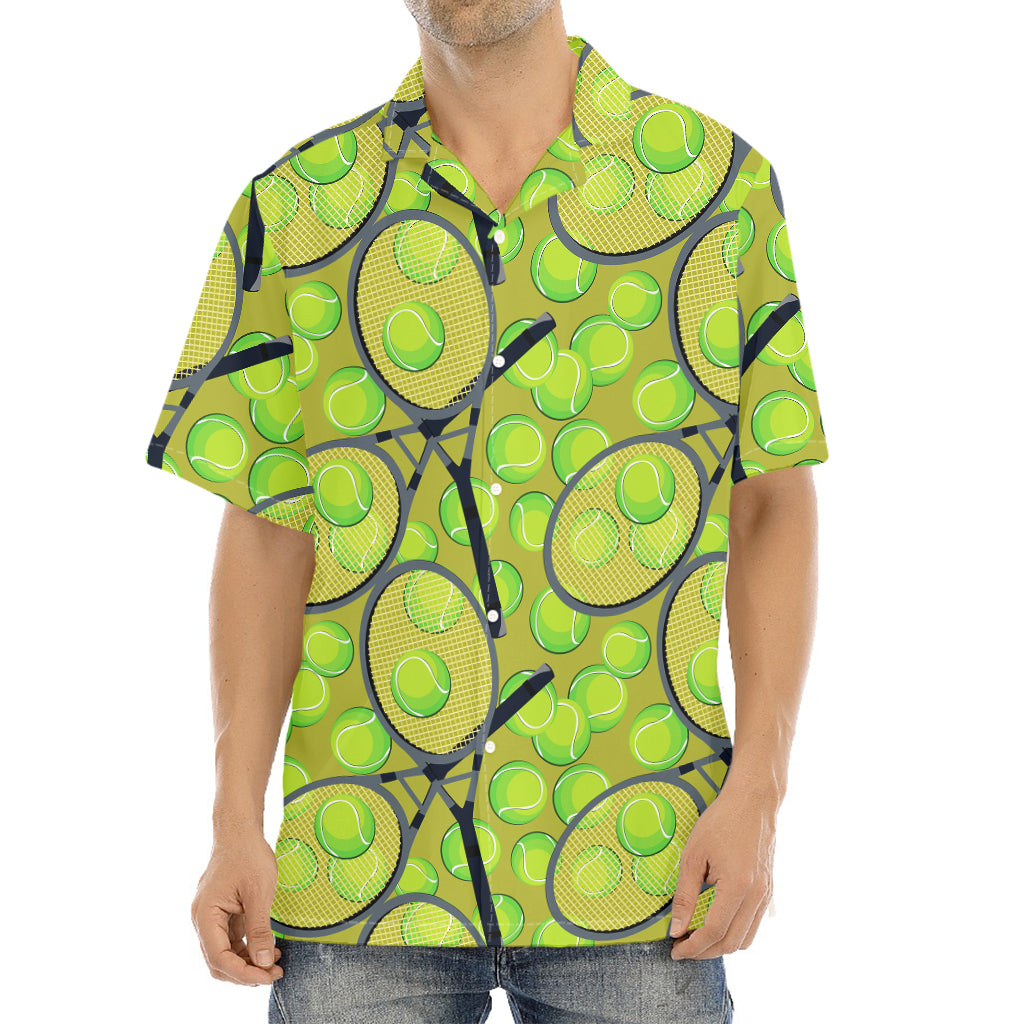 Tennis Ball And Racket Pattern Print Aloha Shirt