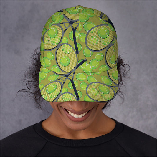 Tennis Ball And Racket Pattern Print Baseball Cap