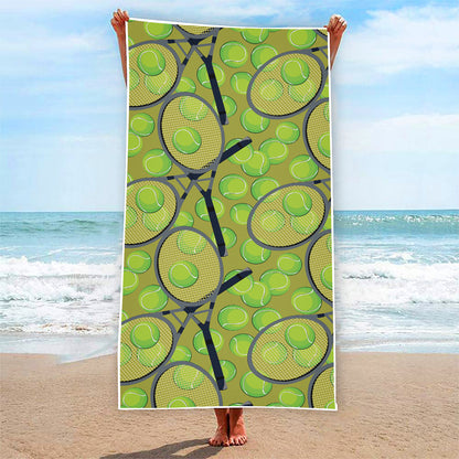 Tennis Ball And Racket Pattern Print Beach Towel