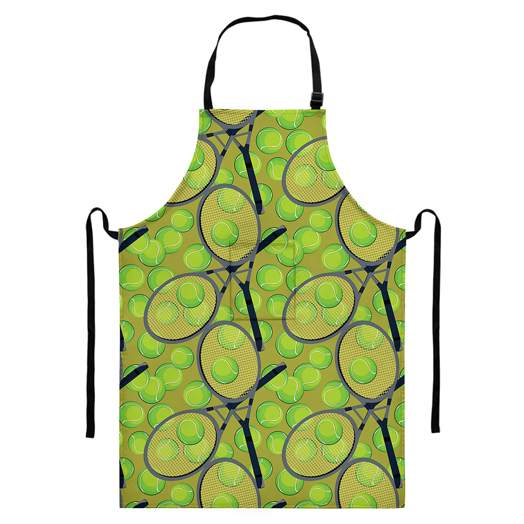 Tennis Ball And Racket Pattern Print Bib Apron With Pocket