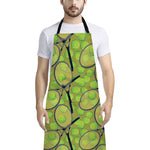 Tennis Ball And Racket Pattern Print Bib Apron With Pocket