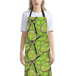 Tennis Ball And Racket Pattern Print Bib Apron With Pocket