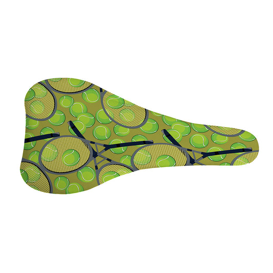 Tennis Ball And Racket Pattern Print Bicycle Seat Cover