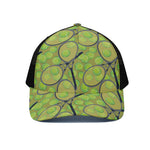 Tennis Ball And Racket Pattern Print Black Mesh Trucker Cap