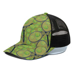 Tennis Ball And Racket Pattern Print Black Mesh Trucker Cap