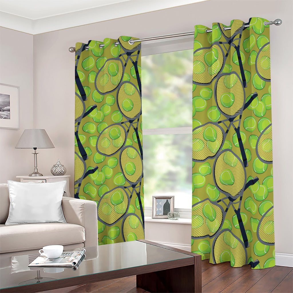 Tennis Ball And Racket Pattern Print Blackout Grommet Curtains