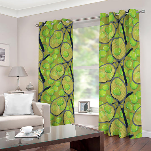 Tennis Ball And Racket Pattern Print Blackout Grommet Curtains
