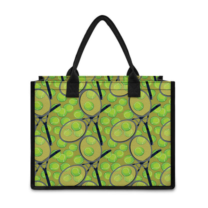 Tennis Ball And Racket Pattern Print Canvas Tote Bag