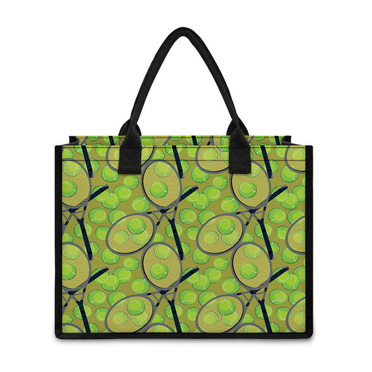 Tennis Ball And Racket Pattern Print Canvas Tote Bag