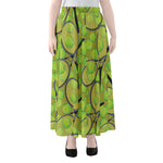 Tennis Ball And Racket Pattern Print Chiffon Maxi Skirt