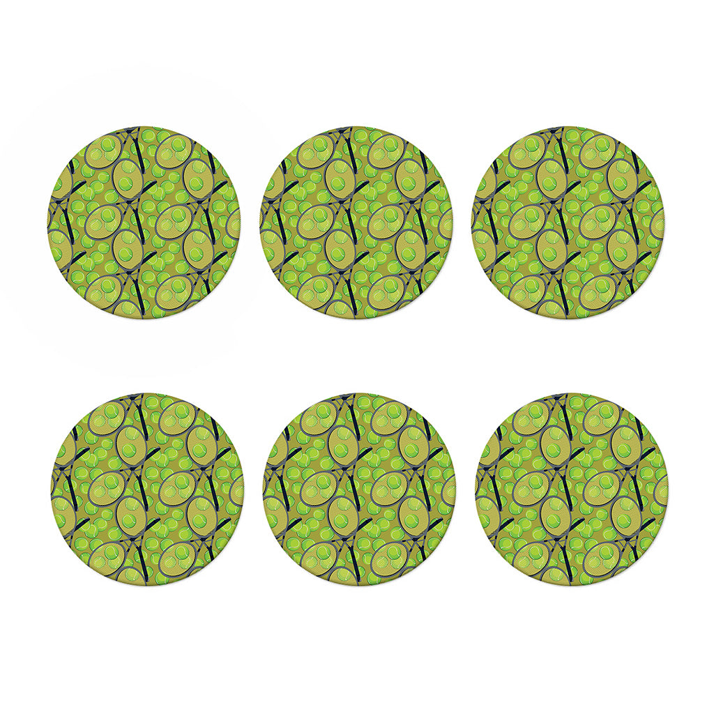 Tennis Ball And Racket Pattern Print Coaster Set