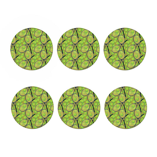Tennis Ball And Racket Pattern Print Coaster Set
