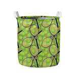 Tennis Ball And Racket Pattern Print Collapsible Laundry Basket