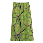 Tennis Ball And Racket Pattern Print Cotton Front Slit Maxi Skirt
