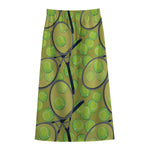 Tennis Ball And Racket Pattern Print Cotton Front Slit Maxi Skirt