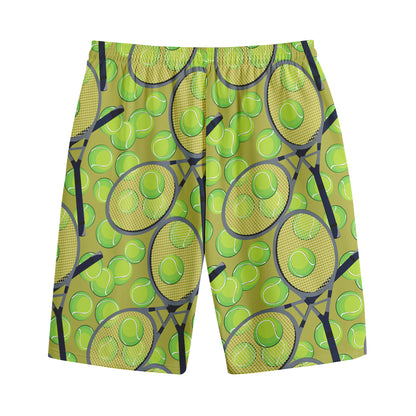 Tennis Ball And Racket Pattern Print Cotton Shorts
