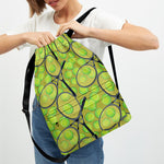 Tennis Ball And Racket Pattern Print Drawstring Backpack