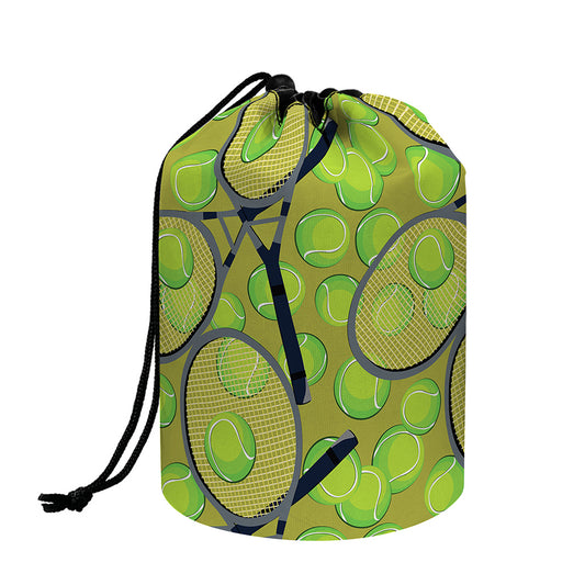 Tennis Ball And Racket Pattern Print Drawstring Makeup Bag