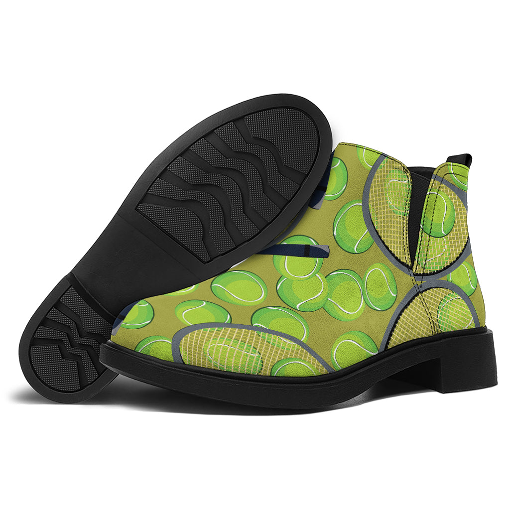 Tennis Ball And Racket Pattern Print Flat Ankle Boots