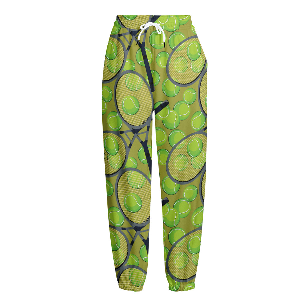 Tennis Ball And Racket Pattern Print Fleece Lined Knit Pants
