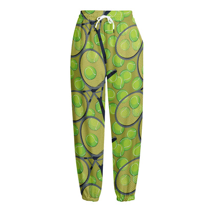 Tennis Ball And Racket Pattern Print Fleece Lined Knit Pants