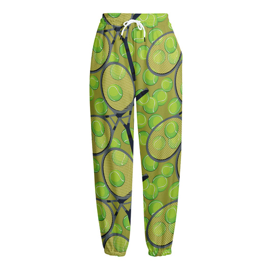 Tennis Ball And Racket Pattern Print Fleece Lined Knit Pants
